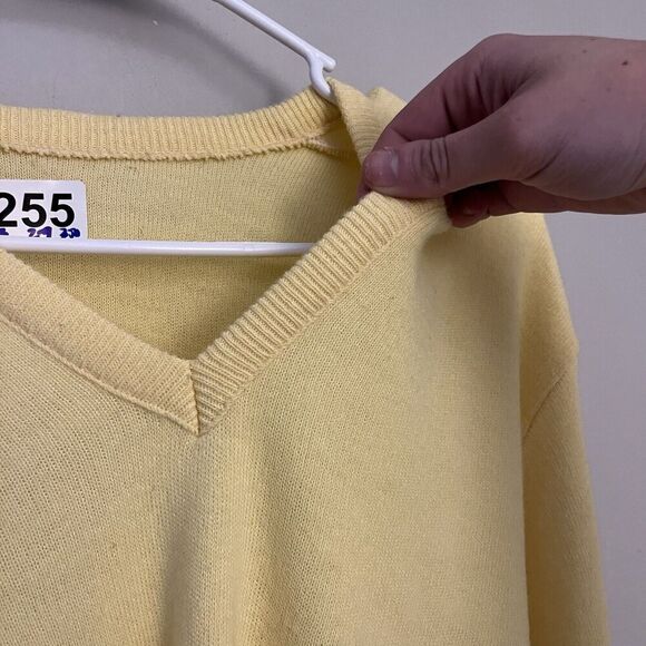 Men's Yellow Vintage V Neck Sweater Grandpa Pastel Normcore Hipster Medium? - Picture 4 of 5